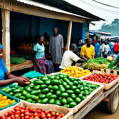 Home 10 라이베리아 vs 시에라리온 경제 비교 - **Prompt:** "A bustling marketplace in Monrovia, Liberia. Vendors are selling locally grown produce ...