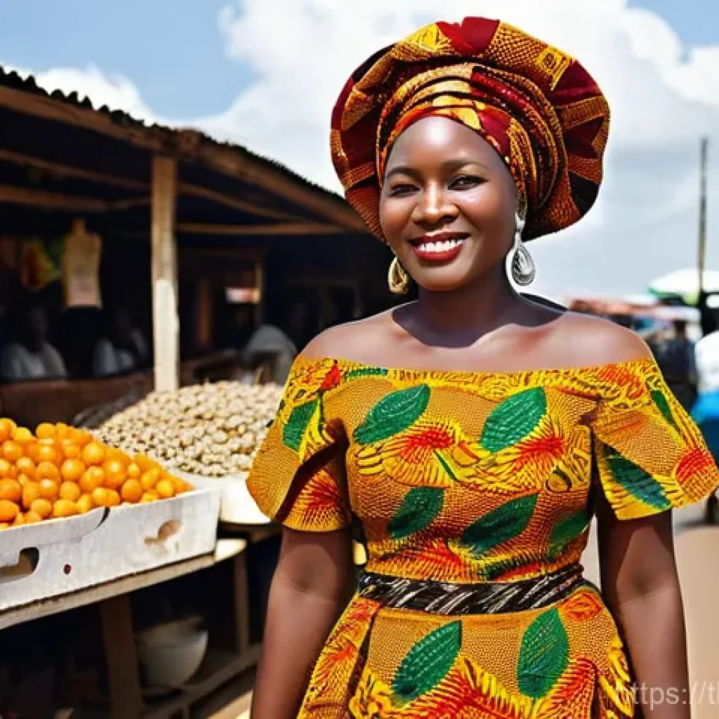 라이베리아 전통 의상 - **Vibrant Elegance: A Liberian Woman in Ankara**
    A confident and elegant Liberian woman stands g...
