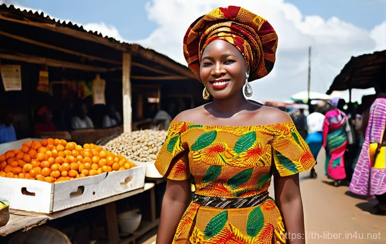 라이베리아 전통 의상 - **Vibrant Elegance: A Liberian Woman in Ankara**
    A confident and elegant Liberian woman stands g...