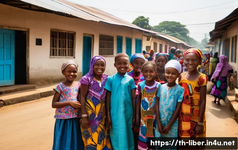 라이베리아 주요 종교 기독교와 이슬람교 - **Prompt:** A vibrant, sun-drenched street scene in Liberia, capturing the harmonious coexistence of...