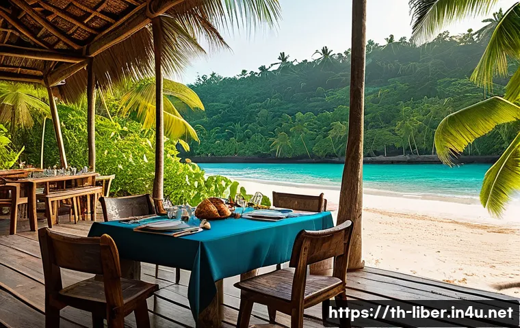 라이베리아에서 유명한 호텔 및 숙소 리뷰 - A serene beachfront guesthouse in Liberia during golden hour, surrounded by lush tropical greenery a...