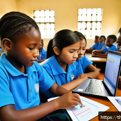Home 32 라이베리아의 교육 시스템과 주요 대학 - A modern Liberian classroom scene showing diverse students actively engaged in hands-on learning act...