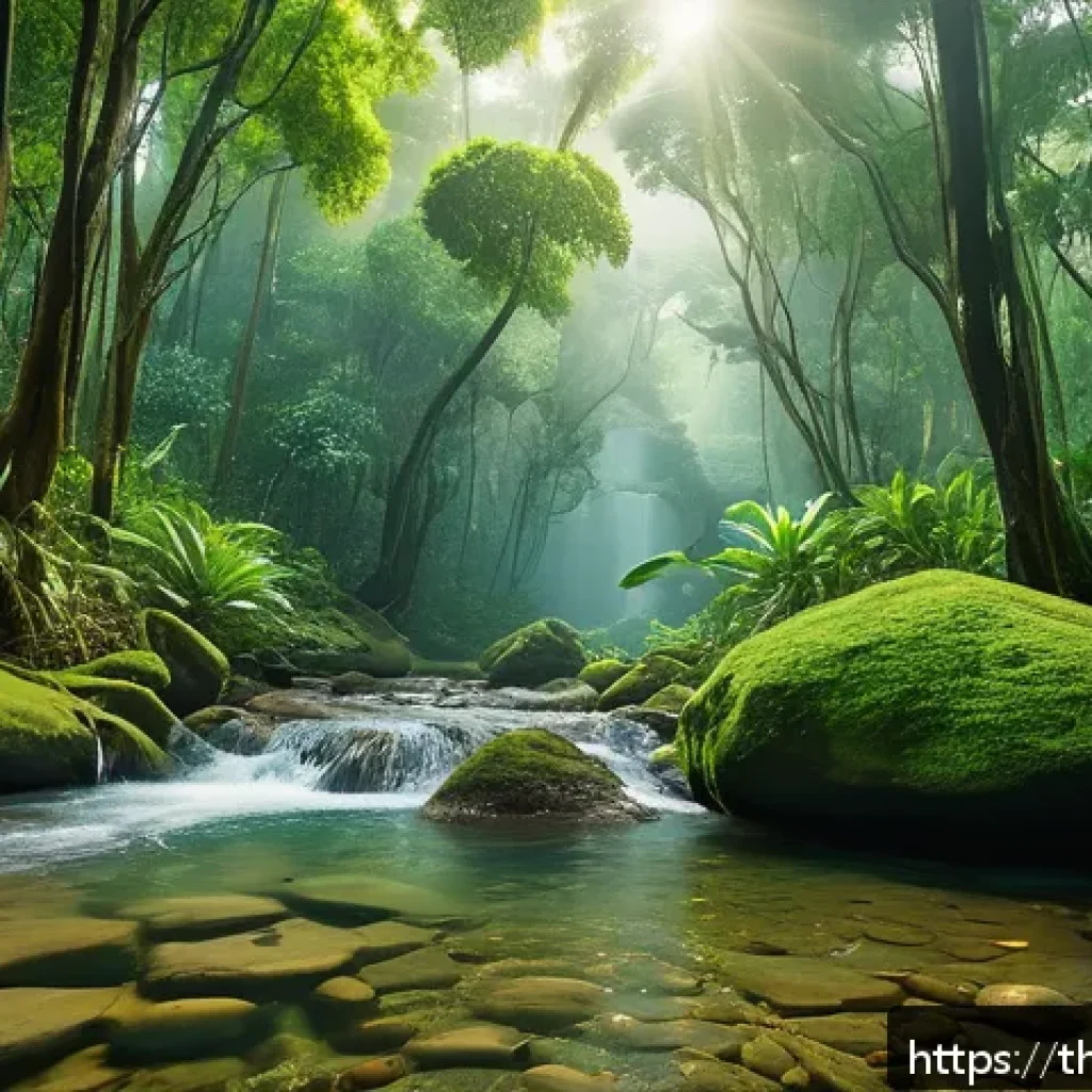 사포 국립공원의 생태계 - A lush, vibrant tropical forest scene in Sapho National Park during the rainy season, showcasing tow...