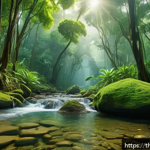 Home 30 사포 국립공원의 생태계 - A lush, vibrant tropical forest scene in Sapho National Park during the rainy season, showcasing tow...