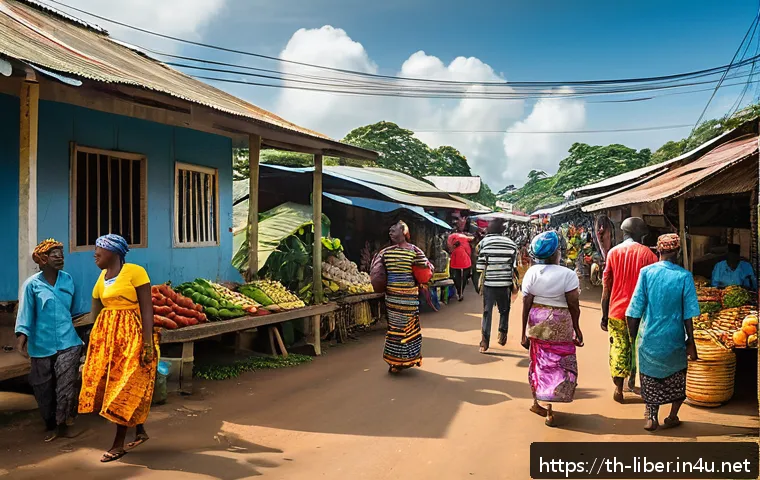 라이베리아에서 현지인과 소통하는 법 - A warm and lively street scene in Liberia showcasing local people greeting each other with tradition...